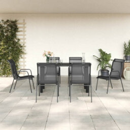 Berkfield 7 Piece Garden Dining Set Black Steel And Textilene - thumbnail 1