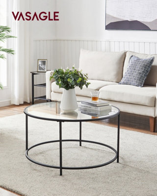 LEDREM Round Coffee Table, Living Room Table, Glass Table With Steel Frame, Sofa Table, Tempered Glass, Black - image 1