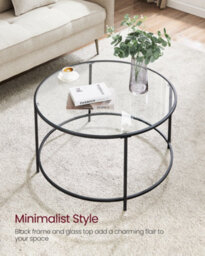 LEDREM Round Coffee Table, Living Room Table, Glass Table With Steel Frame, Sofa Table, Tempered Glass, Black - thumbnail 5