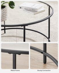 LEDREM Round Coffee Table, Living Room Table, Glass Table With Steel Frame, Sofa Table, Tempered Glass, Black - thumbnail 4