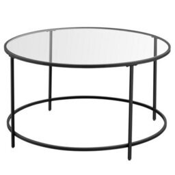 LEDREM Round Coffee Table, Living Room Table, Glass Table With Steel Frame, Sofa Table, Tempered Glass, Black - thumbnail 3