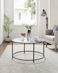 LEDREM Round Coffee Table, Living Room Table, Glass Table With Steel Frame, Sofa Table, Tempered Glass, Black - thumbnail 2
