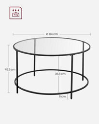 LEDREM Round Coffee Table, Living Room Table, Glass Table With Steel Frame, Sofa Table, Tempered Glass, Black - thumbnail 9