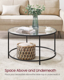 LEDREM Round Coffee Table, Living Room Table, Glass Table With Steel Frame, Sofa Table, Tempered Glass, Black - thumbnail 8