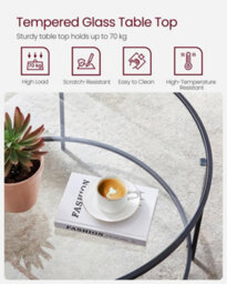 LEDREM Round Coffee Table, Living Room Table, Glass Table With Steel Frame, Sofa Table, Tempered Glass, Black - thumbnail 6