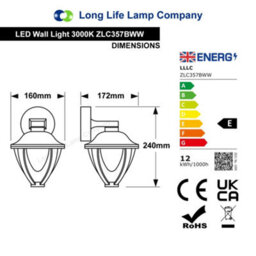 Long Life Lamps Company Modern 12W Black Led Outdoor Wall Light Warm White Zlc357Bww Garden Light - thumbnail 2