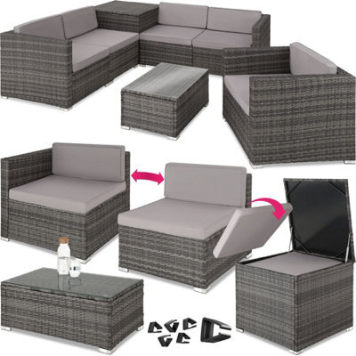 Tectake Garden Furniture Set Pisa - Modular Sofa, Armchair, Coffee Table, Cushion Storage Box  - Grey - image 1