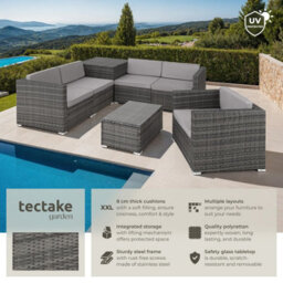 Tectake Garden Furniture Set Pisa - Modular Sofa, Armchair, Coffee Table, Cushion Storage Box  - Grey - thumbnail 2