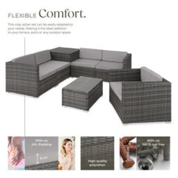 Tectake Garden Furniture Set Pisa - Modular Sofa, Armchair, Coffee Table, Cushion Storage Box  - Grey - thumbnail 3
