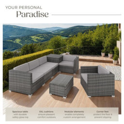 Tectake Garden Furniture Set Pisa - Modular Sofa, Armchair, Coffee Table, Cushion Storage Box  - Grey - thumbnail 4