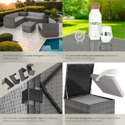 Tectake Garden Furniture Set Pisa - Modular Sofa, Armchair, Coffee Table, Cushion Storage Box  - Grey - thumbnail 5
