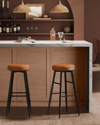 Songmics Pair Of Bar Chairs, Kitchen Counter Seating, Breakfast Stools, Faux Leather, Modern Mid-Century Design, Caramel Brown - image 1