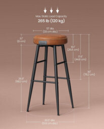 Songmics Pair Of Bar Chairs, Kitchen Counter Seating, Breakfast Stools, Faux Leather, Modern Mid-Century Design, Caramel Brown - thumbnail 2