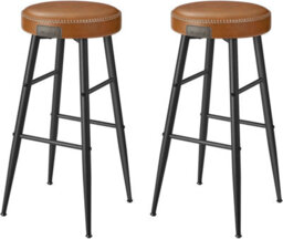 Songmics Pair Of Bar Chairs, Kitchen Counter Seating, Breakfast Stools, Faux Leather, Modern Mid-Century Design, Caramel Brown - thumbnail 7