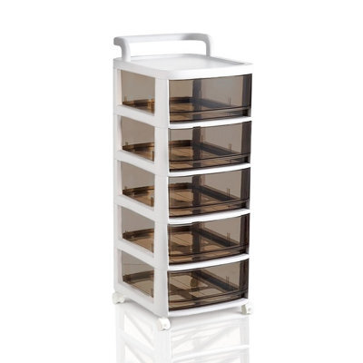 Pre-Assembled Storage Unit, Storage Drawers, White Plastic Storage 5 Drawer Organizer By Froppi™ L28.5 W34 H72 Cm - image 1