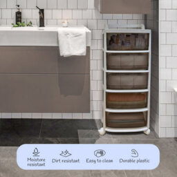 Pre-Assembled Storage Unit, Storage Drawers, White Plastic Storage 5 Drawer Organizer By Froppi™ L28.5 W34 H72 Cm - thumbnail 6