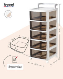 Pre-Assembled Storage Unit, Storage Drawers, White Plastic Storage 5 Drawer Organizer By Froppi™ L28.5 W34 H72 Cm - thumbnail 2