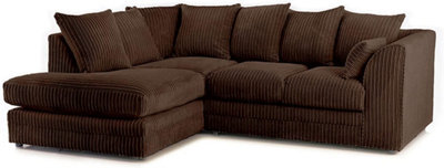 BlissFurniture Ltd Bliss Furniture Brown Jumbo Cord 4 Seater Left Hand Corner Sofa Scatter Back Design Compact And Comfortable Sofa - image 1