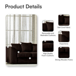 BlissFurniture Ltd Bliss Furniture Brown Jumbo Cord 4 Seater Left Hand Corner Sofa Scatter Back Design Compact And Comfortable Sofa - thumbnail 3