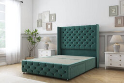 "Comfort Emily Emerald Plush Divan Bed Set No Drawers - 54"" Wingback & 12"" Footboard 6' Super King" - thumbnail 3