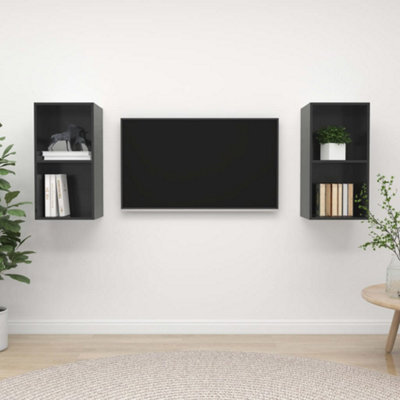 Berkfield Wall-Mounted Tv Cabinets 2 Pcs High Gloss Grey Engineered Wood - image 1