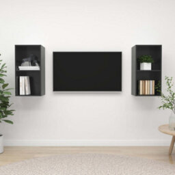 Berkfield Wall-Mounted Tv Cabinets 2 Pcs High Gloss Grey Engineered Wood - thumbnail 1