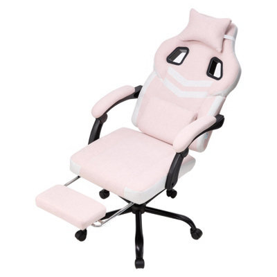 Living And Home Pink And White Height-Adjustable Ergonomic Reclining Gaming Chair With Massage Lumbar Support & Footrest - image 1