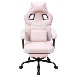 Living And Home Pink And White Height-Adjustable Ergonomic Reclining Gaming Chair With Massage Lumbar Support & Footrest - thumbnail 3