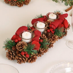 Dibor Winter Red Rose Trio Tealight Xmas Table Decoration Centrepiece Christmas Décor Candle Holder - thumbnail 1