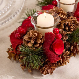 Dibor Winter Red Rose Trio Tealight Xmas Table Decoration Centrepiece Christmas Décor Candle Holder - thumbnail 4
