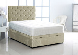 Comfy Deluxe 2Ft6 Small Single Cream Crush Velvet Foot Lift Ottoman Bed With Headboard & Mattress