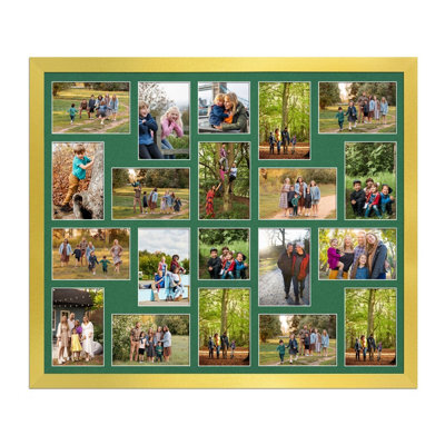 AK Frames 80X70Cm Gold Modern Multi Photo Frame With Emerald Mount - Holds 20 Apertures (18X) 6X4, (2X) 4X4 Photos - image 1