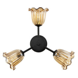 Happy Homewares Designer Matte Black Ceiling Light With Amber Floral Glass Shades - thumbnail 3