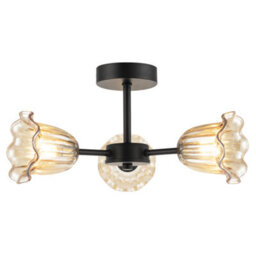 Happy Homewares Designer Matte Black Ceiling Light With Amber Floral Glass Shades - thumbnail 4