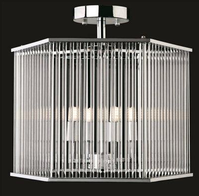 Luminosa Lighting Luminosa Rialto 4 Light Semi Flush - Hexagon Chrome, Clear Glass Rods, G9