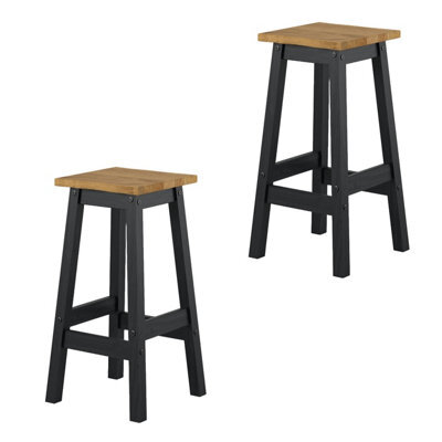 Core Products Corona Black Live Edge High Breakfast Stools - Pair Of Rustic Wooden Bar Stools, 35 X 35 X 72Cm - image 1