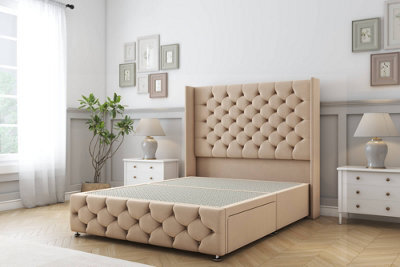 "Sloomy Luthor Pebble Plush Divan Bed Base No Drawers-54"" Wingback Headboard & 12"" Footboard 2'6 Small Single" - image 1