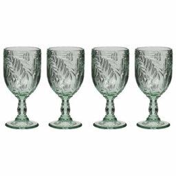 Dibor Set Of 4 Laurier Green Embossed Leaf Drinking Glass Spring Summer Wine Goblets 320Ml - thumbnail 2