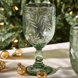 Dibor Set Of 4 Laurier Green Embossed Leaf Drinking Glass Spring Summer Wine Goblets 320Ml - thumbnail 3