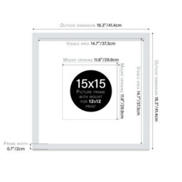"15X15"" Light Grey Picture Frame - 15X15"" Square Frame With 12X12"" Mount For 15X15""/12X12"" Pictures Moderrn Style Thin Edge, 1 Pack" - thumbnail 2