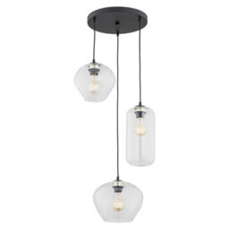 Luminosa Lighting Luminosa Kalimera Cluster Pendant Ceiling 3 Light Transparent, Black Matt - thumbnail 1