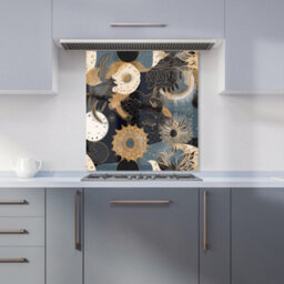 Warren Reed Designer Abstract Blue Gold Moon Sun Premium Glass Kitchen Splashback W700mm X H650mm - thumbnail 6