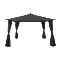 Sweeek - Aluminum Gazebo 4X3M With Wood Effect, Curtains And Led, Anthracite - Veluna - thumbnail 2
