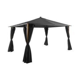 Sweeek - Aluminum Gazebo 4X3M With Wood Effect, Curtains And Led, Anthracite - Veluna - thumbnail 1