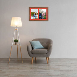 AK Frames 20X14 Walnut Modern Multi Photo Frame With Poppy Red Mount - Holds 2 Apertures (2X) A4 Photos - thumbnail 3