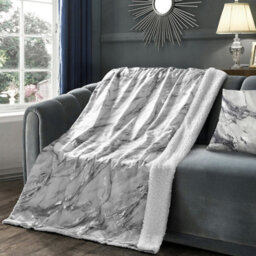 Velosso Sophisticated Velvet Throw Blanket With Sherpa Backed Warm Lining, Metallic Marble Design, 150Cm X 200Cm Throw - Blue - thumbnail 2