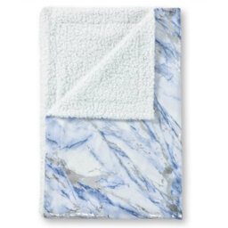 Velosso Sophisticated Velvet Throw Blanket With Sherpa Backed Warm Lining, Metallic Marble Design, 150Cm X 200Cm Throw - Blue