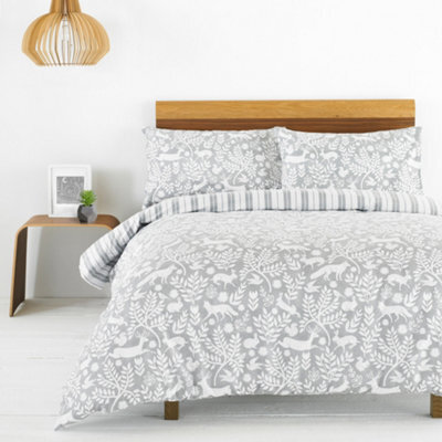 Furn. Skandi Woodland Reversible 100% Brushed Cotton Duvet Cover Set, Double, Grey - image 1