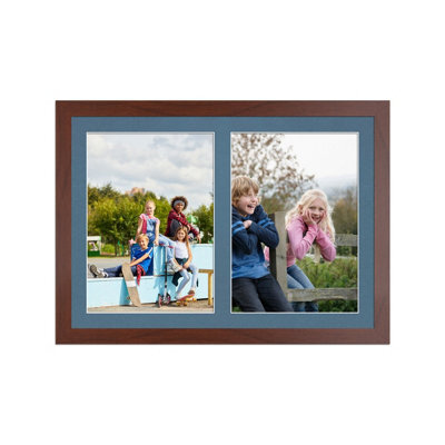 AK Frames 20X14 Rose Wood Modern Multi Photo Frame With Pompadour Mount - Holds 2 Apertures (2X) A4 Photos - image 1