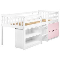Beliani Mid Sleeper Bed Wood Susville 90 X 200 Cm (Eu Single) Pink - thumbnail 5